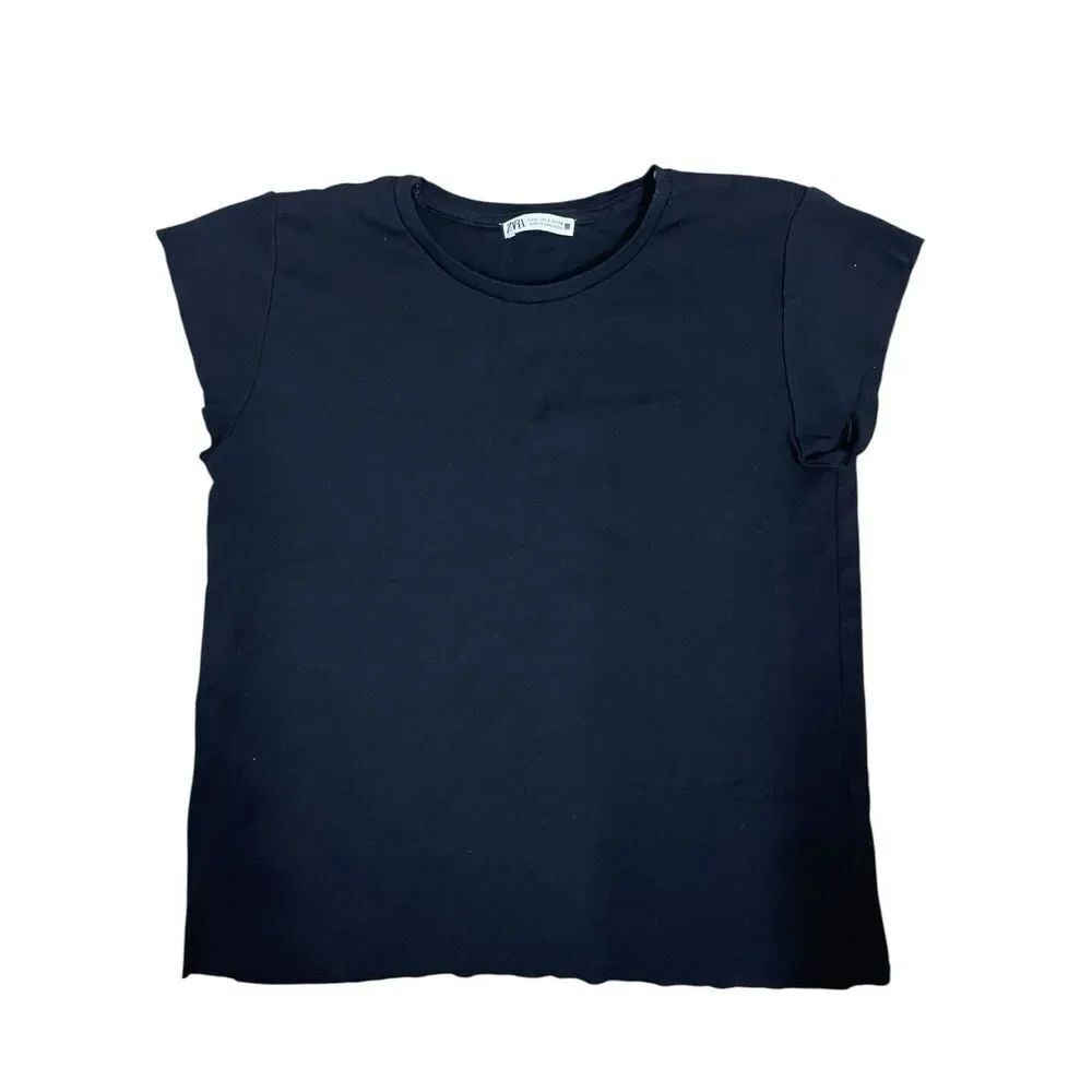 Zara Basic Black Cap Sleeve Tee Shirt Women’s Large Minimalist Top